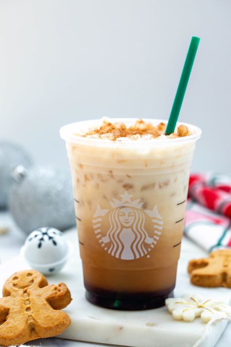 Iced Gingerbread Oatmilk Chai Latte {Starbucks Copycat} Gingerbread Chia Latte Starbucks, Gingerbread Oat Milk Chai Latte, Starbucks Iced Gingerbread Oatmilk Chai, Iced Gingerbread Oat Milk Chai, Gingerbread Chai Latte, Non Alcoholic Drinks Halloween, Alcoholic Drinks Halloween, Iced Chai Recipe, Dairy Free Drinks