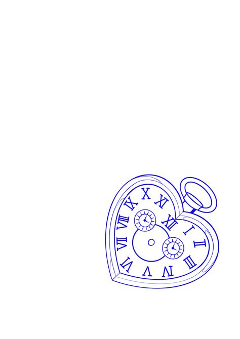 Pocket Watch Tattoo Design Outline, Heart Time Clock Tattoo, Clock Tattoo Aesthetic, Cute Clock Tattoo, Heart Shape Clock Tattoo Design, Clock Line Drawing, Clock Tattoo Design Simple, Heart Clock Tattoo Stencil, Dainty Clock Tattoo