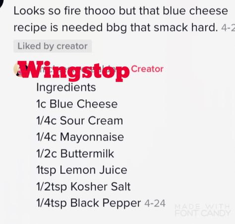 Wingstop Blue Cheese Recipe, Meat Sides, Recipes Dips, Blue Cheese Recipes, Blue Cheese Dressing, Marinade Sauce, Bleu Cheese, Dressing Recipes, Vinaigrette Dressing