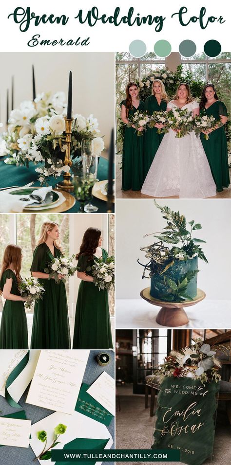 Church wedding color ideas in emerald bridesmaid dresses and church wedding decor in 2024,fall wedding Gem Green Wedding, Dark Green And Purple Wedding, Emerald Wedding Dresses, Destiny Wedding, June Wedding Colors, Dark Green Wedding, Emerald Green Wedding, Dark Green Bridesmaid Dress, Taylor Wedding