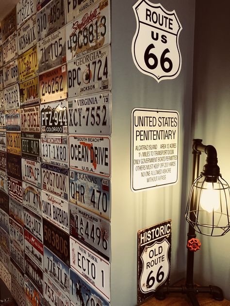 Road Sign Room Decor, Route 66 Decor, Route 66 Theme, Alcatraz Island, Condo Decorating, Vintage Poster Art, Boys Room Decor, South Beach, Route 66