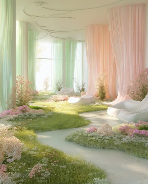 It’s weekend 🌸 Would you work in a place like this? 😍 #workplaces #dream #dreamer #fantasyworld #officeinteriors #archlovers #beautifulinteriors #flowerslover #secretgardens #escapereality #secretplace #inmydreams #peacewithin #mylittleheaven #heavenonearth #dreamworld Shifting Waiting Room, Dreamer Aesthetic, Dreamy Interior, Set Design Ideas, Dreamscape Architecture, Sunken Living Room, Aesthetic Space, Lighting Showroom, Dreamy Room