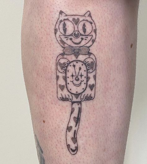 Felix The Cat Clock Tattoo, Kit Kat Clock Tattoo, Felix The Cat Clock, Cat Clock Tattoo, Vintage Cat Tattoo, Kit Kat Clock, Ink Poisoning, Tattoo Prints, Kit Cat Clock