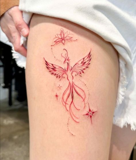 Small Phoenix Tattoos, 16 Tattoo, Inspiration Tattoos, Leg Tattoos Women, Tatuaje A Color, Dope Tattoos For Women, Red Tattoos, Small Hand Tattoos, Pola Gelang