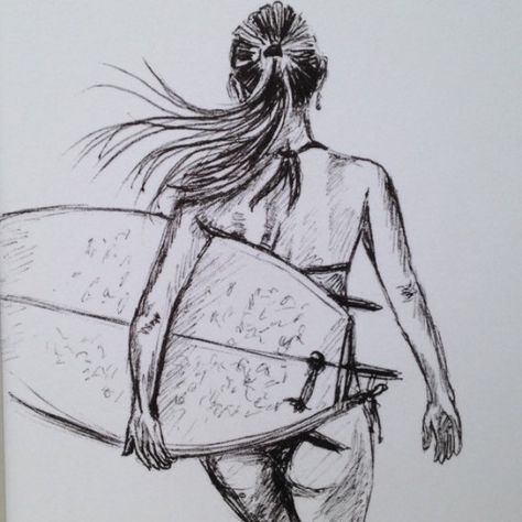 Surf Drawing, Drawing Figures, Surf Painting, Tiki Art, Illustration Art Girl, Surf Art, Sports Art, Girl Sketch, Art And Illustration