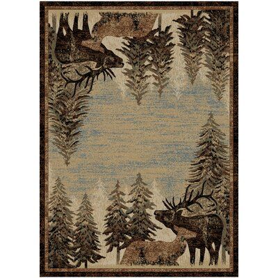 The rug features a 100% polypropylene medium/heavyweight pile and is stain resistant. The rug designs are sure to add rustic charm to your home. Rug Size: Rectangle 2'3" x 3'3" | Loon Peak® Hills Area Rug Polypropylene in Brown, Size 39.0 H x 27.0 W x 0.39 D in | Wayfair Cabin Rugs, Lodge Design, Sunset Valley, Rustic Area Rugs, Black Forest Decor, Lodge Style, Rustic Lodge, Area Rug Collections, Cozy Fireplace