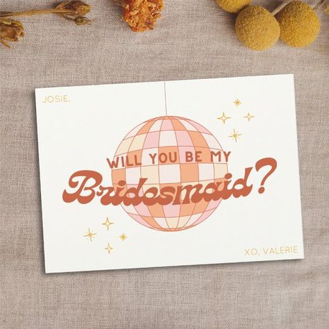 Retro 70s Disco Custom Bridesmaid Proposal Card Disco Ball Design, Unique Proposals, Bridesmaid Proposal Card, Be My Bridesmaid Cards, Bridesmaid Proposal Cards, Retro Glam, 70s Disco, Bridal Party Proposal, Bridesmaid Proposal Box