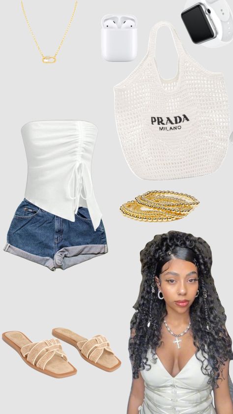 cute fit for the beach! #outfitinspo #outfit #beachvibes #beachfit #summervibes #summergirl #summer2024 #white outfit #airpods #applewatch #sandals #prada bag #fyp White Prada Bag Outfit, White Purse Outfit, White Prada Bag, Prada Bag Outfit, Cute Summer Fits, Purse Outfit, Beach Fits, Bag Outfit, White Purse