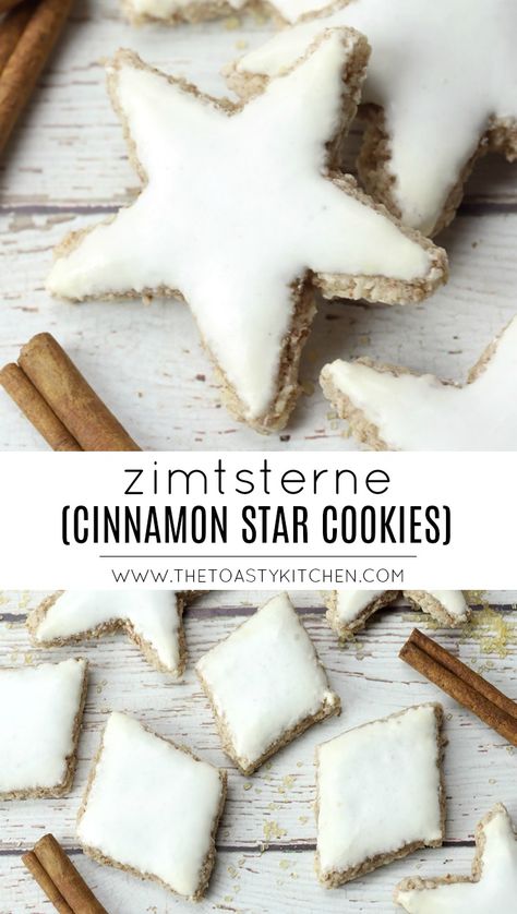 Rustic Desserts, Cinnamon Star Cookies, Cinnamon Stars, German Dessert, German Food Authentic, German Christmas Cookies, Meringue Frosting, German Cookies, Flourless Cookies