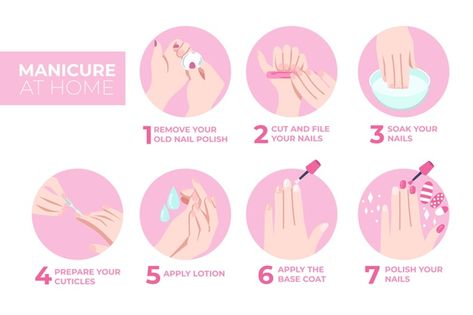 Manicure instructions infographic | Free Vector #Freepik #freevector #infographic Instructional Infographic, Nail Infographic, Manicure Illustration, How To Do Manicure, Human Resources Infographic, Manicure Process, Old Nail Polish, Infographic Inspiration, Crystal Makeup