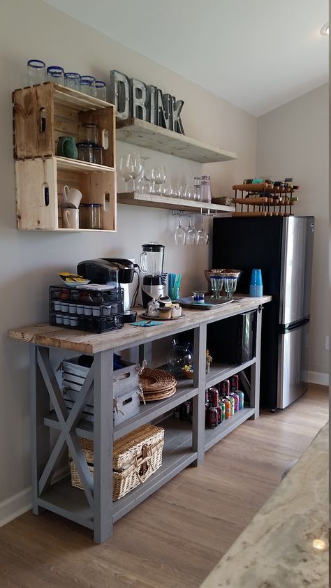 Apartment Shelves, Bar Apartment, Kitchen Apartment, Shelves Kitchen, Beverage Center, Decor Ikea, Coffee Bar Home, Small Space Kitchen, Trendy Kitchen