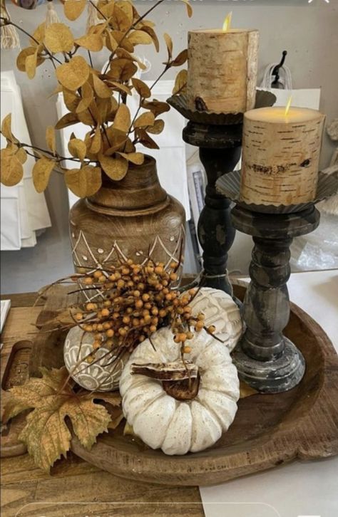 Natural Fall Centerpieces For Table, Fall Coffee Table Centerpieces, Small Dining Table Fall Decor, Fall Coffee Table Ideas, Fall Farmhouse Table Decor, Fall Entry Table Decor, Fall Dining Room Table Decor, Fall Coffee Bar, Natural Fall Decor