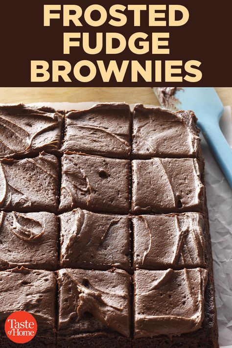 Frosted Fudge Brownies Best Frosted Brownie Recipe, Brownie And Frosting Recipe, Fudgy Brownies With Frosting, Frosted Chocolate Brownies, Brownie With Frosting Recipes, Chocolate Brownies With Frosting, Fudge Iced Brownies, Brownie Recipes With Frosting, Fudge Frosting For Brownies