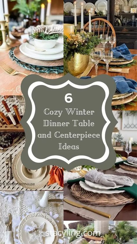 tons of winter tablescape inspo Tablescape Inspiration Winter, White Winter Tablescapes, Farmhouse Winter Table Setting, Winter White Tablescape, February Tablescapes, Winter Tablescapes After Christmas, Pink Winter Tablescape, Winter Dining Room Table Decor, January Tablescapes