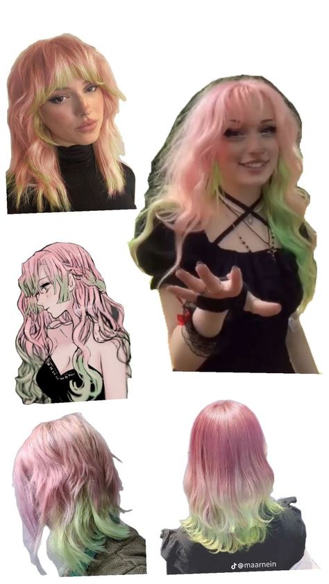 Pink Hair With Green Tips, Pink And Green Hair Dye Ideas, Light Green Hair, Pink And Green Hair, Green Hair Dye, Hair Color Rose Gold, Green Tips, Hair 2024, Hair Color Pink