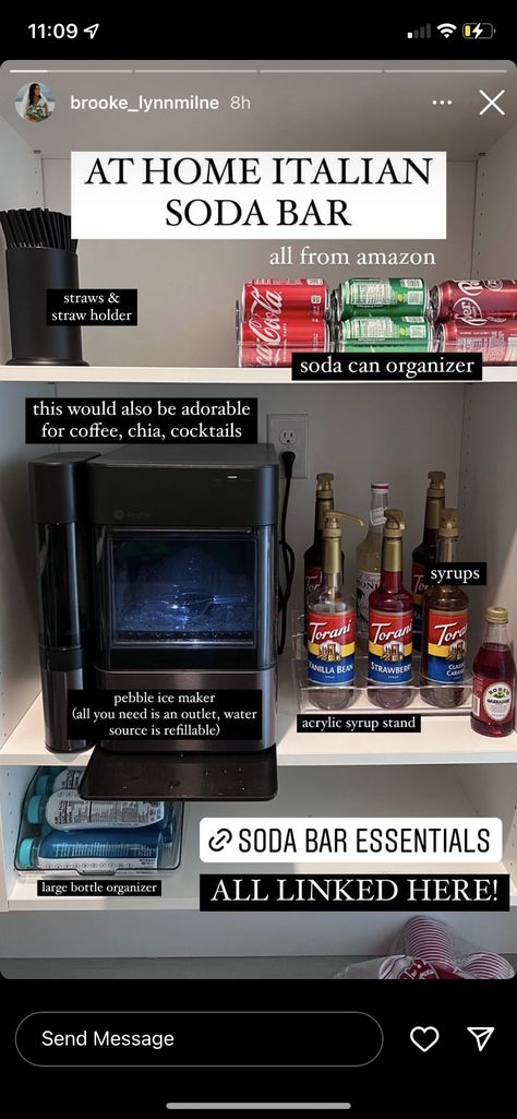 Drink Station Ideas, Home Soda Bar, At Home Soda Bar, Home Drink Station, Soda Station Drink Bar, Soda Station, Soda Machine In House, Water Bar Ideas, Make Your Own Soda Bar