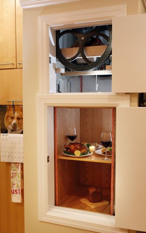 What Is a Dumbwaiter? "The Watcher" Has Everyone Wondering Dumbwaiter Ideas, The Watcher, Brooklyn Brownstone, Dark House, Small Greenhouse, Colors And Emotions, Butler's Pantry, Dining Nook, House On A Hill