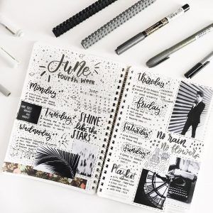 13 Dark but gorgeous black bullet journal spreads | My Inner Creative Black Bullet Journal, School Bujo, Bullet Journal Contents, Black Journals, Bullet Journel, Bullet Journal Spreads, Black Bullet, Kpop Journal, Art Angel