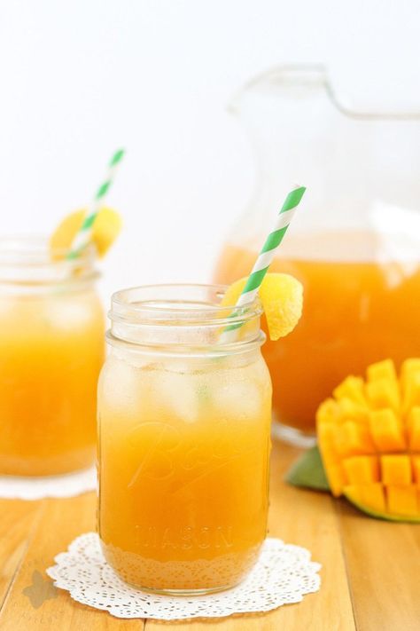 With mango season heading our way, here are 12 irresistible savory and sweet recipes to help you get started!  Welcome to my first ever recipe roundup! Growing up, I ate a lot, a lot of MANGOES! Mango is sweet and soft. They are perfect ending of any meal. When it comes to the best mango variety,...Read More » Green Tea Frappuccino, Strawberry Blondie, Lemonade Tea Recipe, Lemonade Strawberry, Mango Iced Tea, Mango Green Tea, Green Tea Lemonade, Sweet Tea Recipes, Yummy Summer Drinks