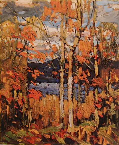 Tom Thomson- Group of Seven- Algonquin October. Tom Thompson, Group Of Seven Art, Tom Thomson Paintings, Group Of Seven Paintings, Canada Landscape, Tom Thomson, October Art, Emily Carr, Canadian Painters