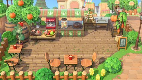 Acnh Outdoor Shop Ideas, Cafe Ideas Acnh, Cafe Design Animal Crossing, Shop Animal Crossing Ideas, Animal Crossing Ideas Outside, Cafe Ideas Animal Crossing, Cafe In Animal Crossing, Shop Ideas Animal Crossing, Animal Crossing Shops Ideas