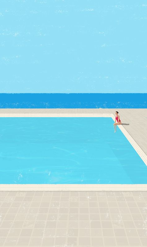 Canicule on Behance David Hockney, Art Et Illustration, Art And Illustration, On The Edge, Fashion Kids, The Edge, The Ocean, Swimming Pool, Summer Vibes