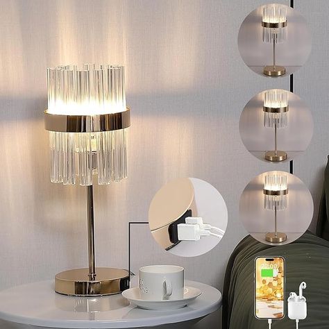 KRASTY Crystal Bed Side Lamp, Gold Bedside Table Lamp Decorative Nightstand Lamp,Gold Touch Lamp with Crystal Shade for Bedrooms,Living Room,Bedside. - Amazon.com Side Table Lamps Bedroom, Gold Bedside Table, Bed Side Lamp, Gold Touch, Side Lamp, Nightstand Decor, Lamp Gold, Bedside Table Lamp, Side Table Lamps