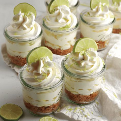 Key Lime Cheesecake Jars, Key Lime Cheesecake In Jars, Individual Key Lime Pie, Fun Desserts For A Party, Key Lime Pie Jars, Key Lime Cheesecake Shooters, Key Lime Pie In A Jar, Key Lime Parfait Desserts, Key Lime Cheesecake Cups