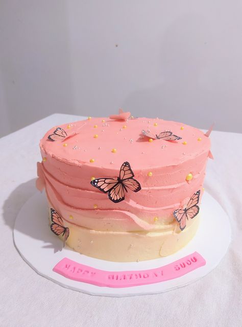 Peach Colour Cake Designs, Orange Butterfly Cake, Peach Colour Cake, Peach Color Cake, Peach Cake Design, Orange Color Cake, Peach Birthday Cake, Orange Birthday Cake, Colour Butterfly