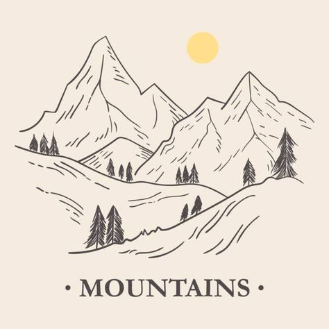 Mountain Sketch Simple, Mountain Drawing Sketches, Forest Drawing Easy, Mountain Range Drawing, Mountain Drawing Simple, Trees Sketch, Mountain Sketch, Forest Drawing, Pencil Drawings For Beginners