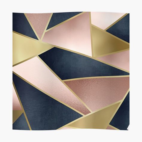 "Geometric, Rose Gold, Pink, Gold and Navy Blue, Abstract, Pattern" Throw Pillow by meggydesigns | Redbubble Pink Gold And Blue Bedroom, Navy Blue And Rose Gold Bedroom, Navy Pink And Gold Bedroom, Navy Blue And Pink Bedroom, Spa Esthetics, Triplets Nursery, Primary Bed, Blue And Pink Bedroom, Blue And Gold Bedroom