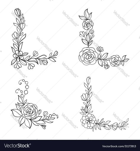 Corner Drawings Flower, Borders For Greeting Cards, Greeting Card Border Designs, Rose Border Design Drawing, Border Floral Design, Corner Border Designs For Projects, Side Design For Project, Corner Design For Project, Corner Designs Drawing