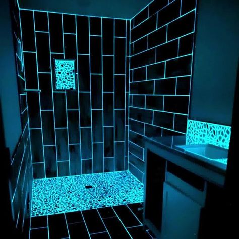 Led Light Bathroom Ideas, Aesthetic Bathroom Led Lights, Aesthetic Bathroom, Black Light, Bathroom Lighting, Led Lights, Led, Lighting