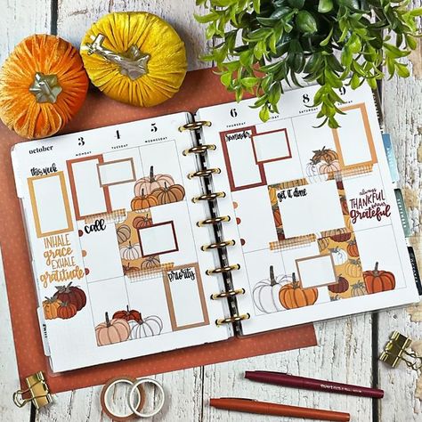 Happy Planner October Layout, Happy Planner Fall Layout Ideas, November Planner Layout, Fall Planner Layout, November Planner Ideas, Calendar Doodles, Autumn Planner, October Planner, Planner Weekly Layout