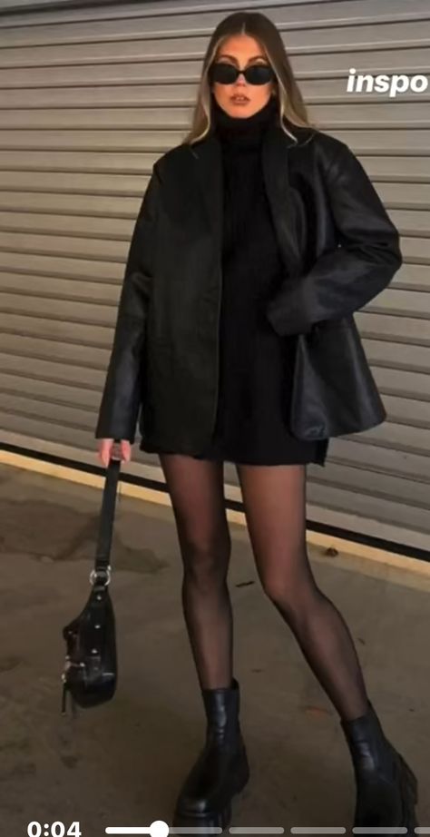 Blazer Going Out Outfit, All Black Going Out Outfit, Black Going Out Outfit, Black Leather Blazer Outfit, Black Dress Winter, Women Leather Jacket, Going Out Outfit, Fall Outerwear, Collection Ideas