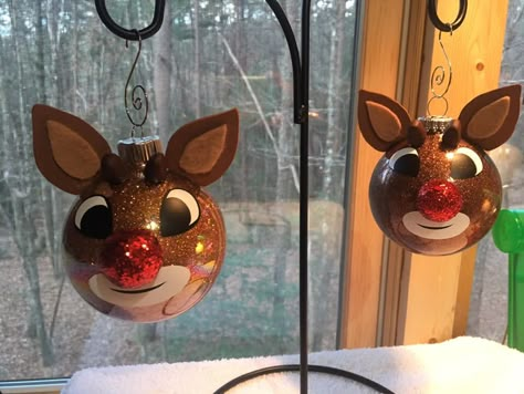 Reindeer Glass Ornaments Diy, Homemade Reindeer Ornaments, Rudolph The Red Nosed Reindeer Ornaments Diy, Rudolph Christmas Ornaments Diy, Diy Rudolph Ornament, Rudolph The Red Nosed Reindeer Ornaments, Diy Rudolph Decorations, 2023 Christmas Ornament, Ornament Contest Ideas