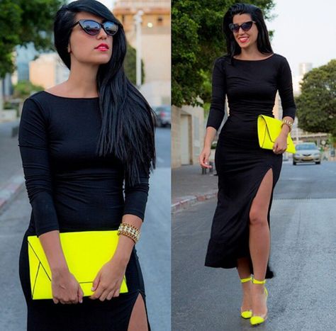 Lovely Yellow Heels Outfit, Yellow Shoes Outfit, Neon Yellow Shoes, Long Sleeve Tshirt Dress, Yellow Lace Dresses, Neon Outfits, Yellow Heels, Heels Outfits, Yellow Shoes