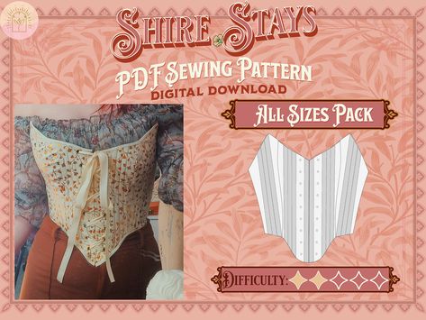 **This pattern is a digital download The Shire Sewing Pattern is a digital download sewing pattern and instructions to make a set of strapless stays!  Printable on A4 and Letter Size Paper Pattern includes: Sewing Pattern, Material List, Instructions, and Details on Alterations for a larger/smaller Pattern. Pattern Measurements -Straight Size- Bust: 34.5" / 87.6cm Waist: 28" / 71.1cm  Center Front Length: 7" / 17.8cm Center Back Length: 10" / 25.4cm -Mid Size- Bust: 45" / 114.3cm Waist: 38" / 96 Stays Pattern, Corset Sewing Pattern, Sewing Projects Clothes, Diy Clothes Design, Crochet Dresses, The Shire, Handmade Clothing, Sewing Design, Diy Sewing Clothes