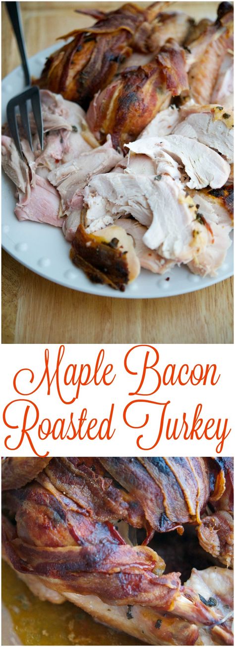 Maple Bacon Roasted Turkey This recipe for Maple Bacon Roasted Turkey is so easy to make, you'll spend less time in the kitchen this Thanksgiving and more time with your guests. Turkey With Bacon, Roaster Chicken, Thanksgiving Turkey Recipes, Bacon Turkey, Roast Turkey Breast, Turkey Recipes Thanksgiving, Maple Bacon, Smoked Turkey, Bacon Recipes