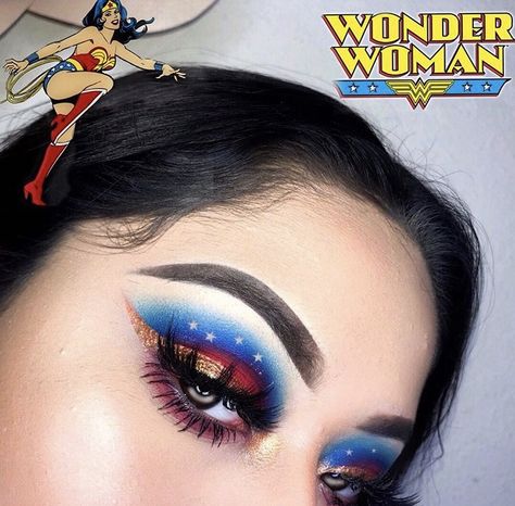 Wonder Woman Eye Makeup, Wonder Woman Costume Makeup, Wonderwomen Makeup, Wonder Woman Make Up, Superhero Makeup Female, Wonder Woman Makeup Halloween, Super Hero Makeup, Halloween Sushi, Superhero Makeup