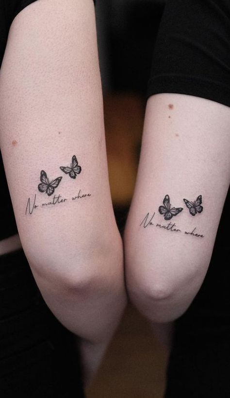 Matching Bff Tattoos, Unique Butterfly Tattoos, Matching Friend Tattoos, Cute Matching Tattoos, Nurse Tattoo, Bestie Tattoo, Matching Sister Tattoos, Butterfly Tattoos For Women, Tattoos Geometric