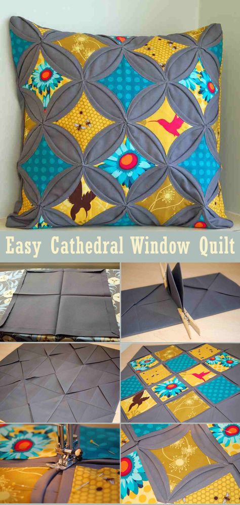 Easy Cathedral Window Quilt Tutorial Mock Cathedral Window Quilt, Faux Cathedral Window Quilt Pattern, Stained Glass Window Quilt Pattern, Cathedral Quilt Block, Cathedral Quilt Tutorial, Cathedral Windows Quilt Pattern, Window Pane Quilt Pattern Free, Cathedral Windows Quilt, Cathedral Window Quilt Tutorial