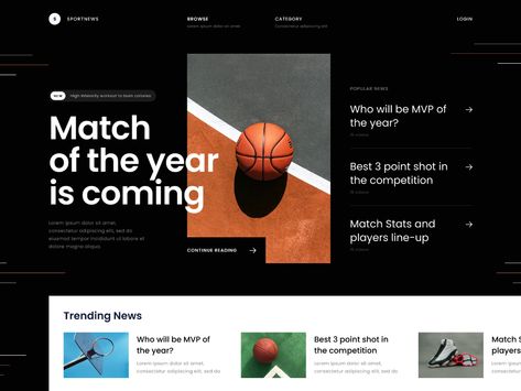 #Exploration - Sport News Hero Section by Dwinawan for Paperpillar on Dribbble Fashion Blog Design, Hero Section, Hero Design, News Website Design, News Web Design, Hero Image, Sports Website, Professional Website Design, Webpage Design