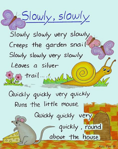 Typography ~Slowly, slowly.... by catch_no_ball, via Flickr Rhyming Poems For Kids, Rhyming Preschool, Preschool Poems, Nursery Rhymes Poems, English Poems For Kids, Nursery Rhymes Lyrics, Rhymes Lyrics, English Rhymes, Slowly Slowly