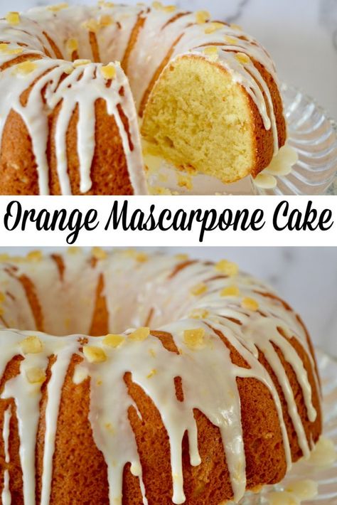 Orange Mascarpone Ciambella is a delicious Italian breakfast cake that's made in a bundt pan. #ciambella #orangeciambella Italian Bundt Cake Recipes, Italian Bundt Cake, Orange Mascarpone Cake, Mascarpone Pound Cake, Limoncello Marscapone Cake Recipe, Mascarpone Recipes Dessert, Mascarpone Cake Recipe, Italian Almond Orange Cake, Italian Berry Mascarpone Cake