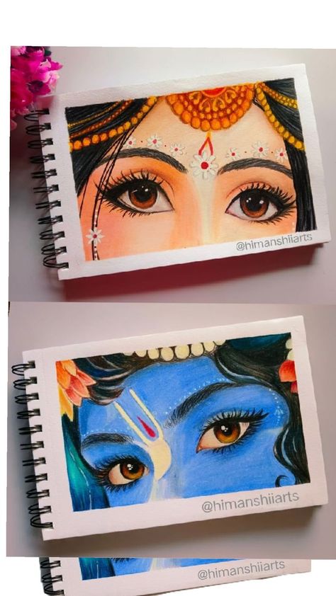 Canvas Painting Of Krishna And Radha, Best Radha Krishna Paintings, Pencil Colours Sketch, Krishna Eyes Images, Face Colour Drawing, Drawing Using Colour Pencils, Easy Drawings Of Lord Krishna, Mandala Art With Pencil Colour, Radha Krishna Eyes Sketch