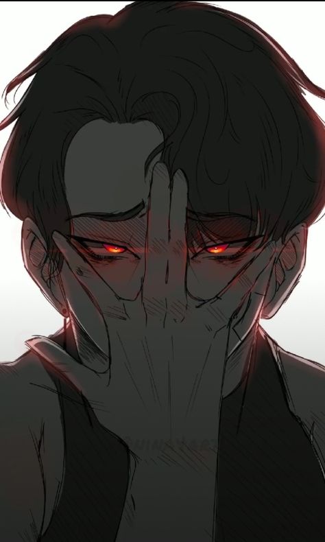 Hand Over Eyes Reference, Yandere Men Art, Yandere Boyfriend Anime, Red Pfp Boy, Psychotic Expression Reference, Yandere Sketch, Anime Eyes Male, Boy Eyes Drawing, Anime Boy Eyes