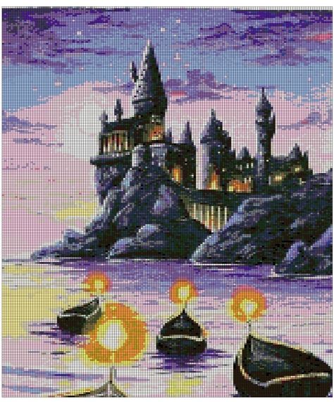 Hogwarts Cross Stitch Pattern, Hogwarts Pixel Art, Hogwarts Cross Stitch, Harry Potter Cross Stitch, Harry Potter Cross Stitch Pattern, Harry Potter Blanket, Grid Design Pattern, Fantasy Cross Stitch, Dmc Cross Stitch