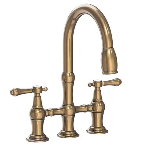 Chesterfield Pull Down Bridge Faucet Bridge Faucet Kitchen, Antique Brass Kitchen, Bridge Faucet, Kitchen Sinks Farmhouse, Wall Mount Sinks, Faucet Kitchen, Brass Kitchen Faucet, Brass Sink, Water Spout