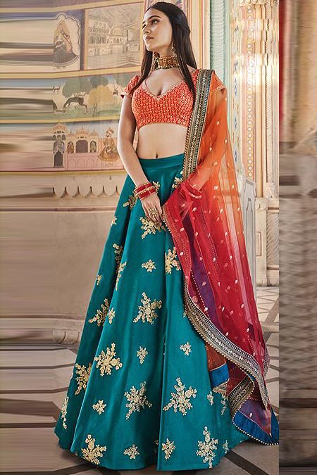 Blue Silk Lehenga, Satin Silk Lehenga, Skirt Traditional, Heavy Lehenga, Sangeet Ceremony, Bridal Lehenga Online, Indian Dresses Online, Indian Skirt, Resham Work